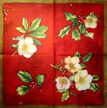 004 Christmas Flowers - 3-ply (cream/red) - Ihr